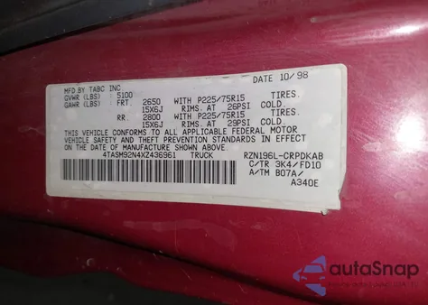 1999 Toyota Tacoma Prerunner из США, поврежденный, VIN 4TASM92N4XZ436961